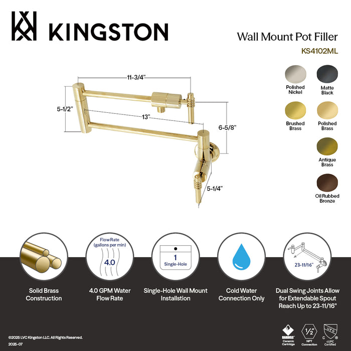 Kingston Brass KS4105ML Milano Wall Mount Pot Filler Faucet, Oil Rubbed Bronze