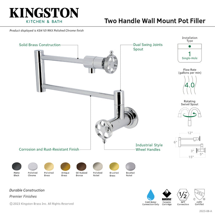 Kingston Brass KS4105RKX Webb Wall Mount Pot Filler Faucet with Knurled Handle, Oil Rubbed Bronze