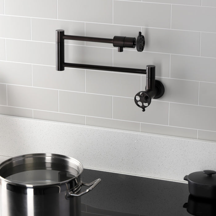 Kingston Brass KS4105RKX Webb Wall Mount Pot Filler Faucet with Knurled Handle, Oil Rubbed Bronze