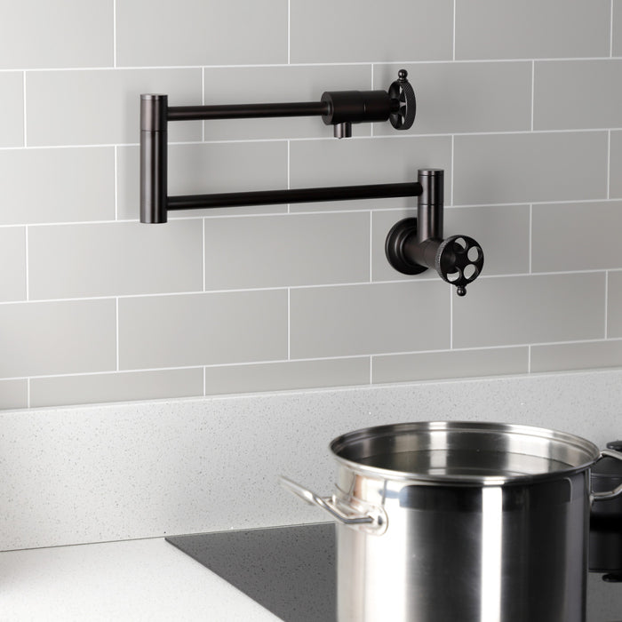 Kingston Brass KS4105RKX Webb Wall Mount Pot Filler Faucet with Knurled Handle, Oil Rubbed Bronze