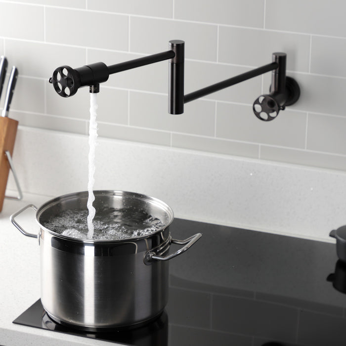 Kingston Brass KS4105RKX Webb Wall Mount Pot Filler Faucet with Knurled Handle, Oil Rubbed Bronze