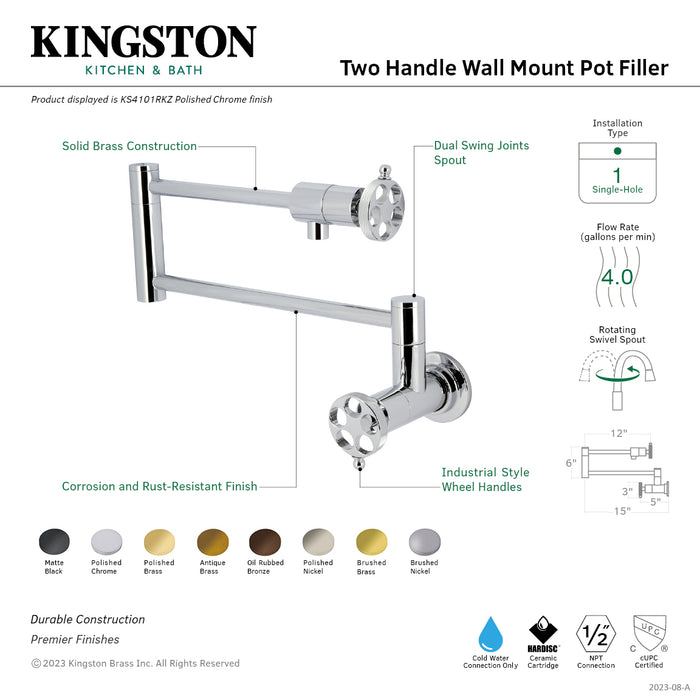 Kingston Brass KS4105RKZ Wendell Wall Mount Pot Filler Faucet with Knurled Handle, Oil Rubbed Bronze