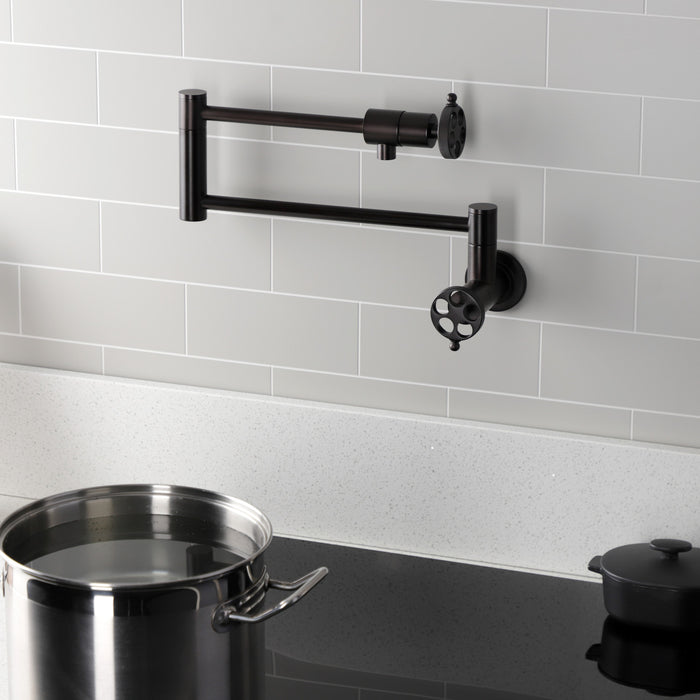 Kingston Brass KS4105RKZ Wendell Wall Mount Pot Filler Faucet with Knurled Handle, Oil Rubbed Bronze