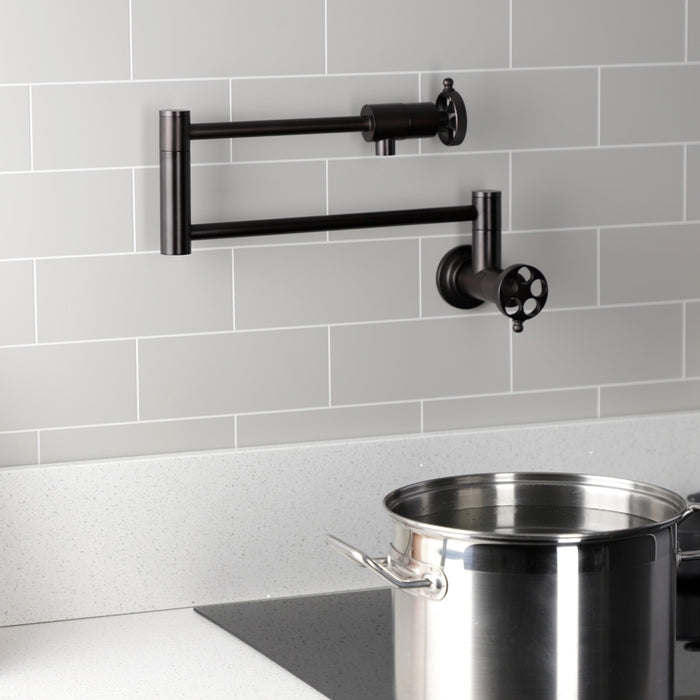 Kingston Brass KS4105RKZ Wendell Wall Mount Pot Filler Faucet with Knurled Handle, Oil Rubbed Bronze