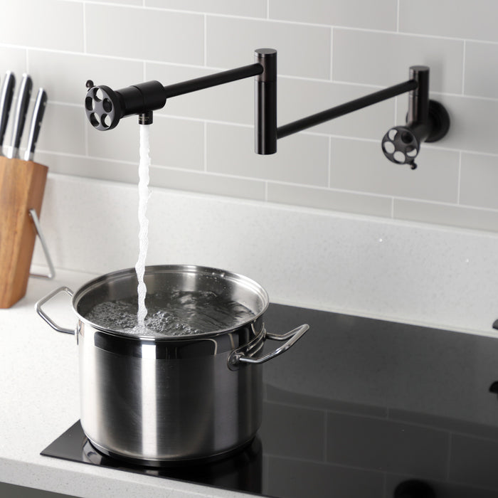 Kingston Brass KS4105RKZ Wendell Wall Mount Pot Filler Faucet with Knurled Handle, Oil Rubbed Bronze