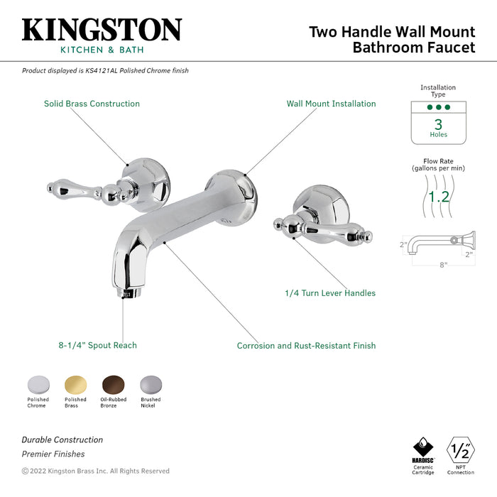 Kingston Brass KS4125AL Metropolitan Double-Handle Wall Mount Bathroom Faucet, Oil Rubbed Bronze