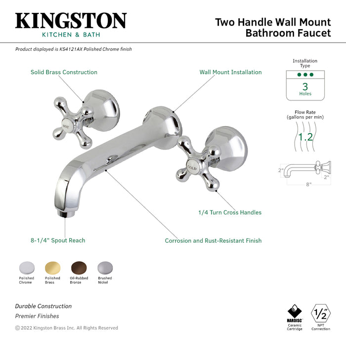 Kingston Brass KS4125AX Metropolitan Double-Handle Wall Mount Bathroom Faucet, Oil Rubbed Bronze