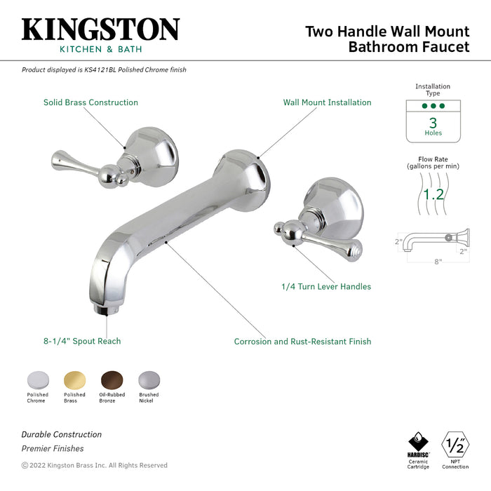 Kingston Brass KS4125BL Metropolitan Double-Handle Wall Mount Bathroom Faucet, Oil Rubbed Bronze