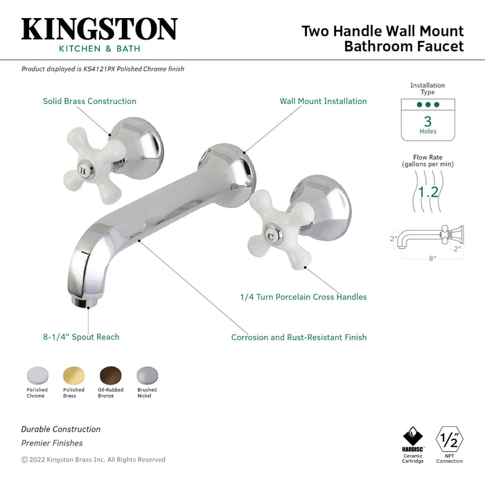 Kingston Brass KS4125PX Metropolitan Double-Handle Wall Mount Bathroom Faucet, Oil Rubbed Bronze