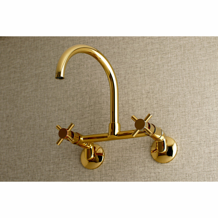 Kingston KS414PB Concord Two-Handle Wall Mount Kitchen Faucet, Polished Brass