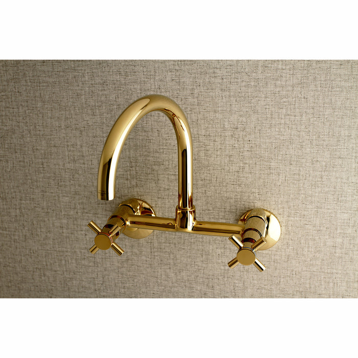 Kingston KS414PB Concord Two-Handle Wall Mount Kitchen Faucet, Polished Brass