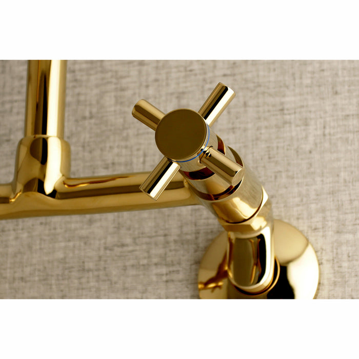 Kingston KS414PB Concord Two-Handle Wall Mount Kitchen Faucet, Polished Brass