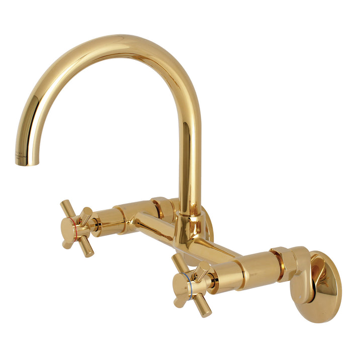 Kingston KS414PB Concord Two-Handle Wall Mount Kitchen Faucet, Polished Brass