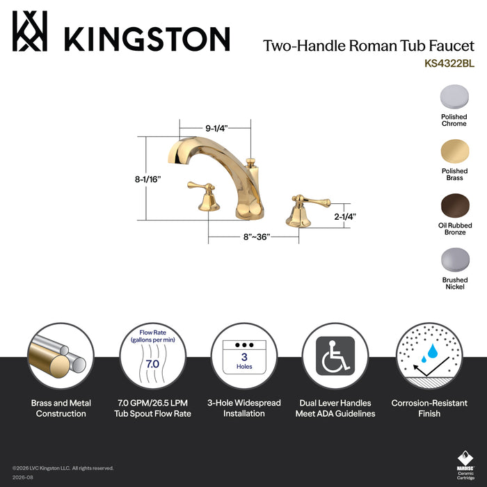 Kingston Brass KS4325BL Vintage Two-Handle Deck Mount Roman Tub Faucet, Oil Rubbed Bronze