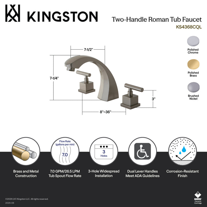 Kingston Brass KS4361CQL Concord Two-Handle Deck Mount Roman Tub Faucet, Polished Chrome