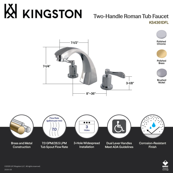 Kingston Brass KS4361DFL Vintage Two-Handle Deck Mount Roman Tub Faucet, Polished Chrome