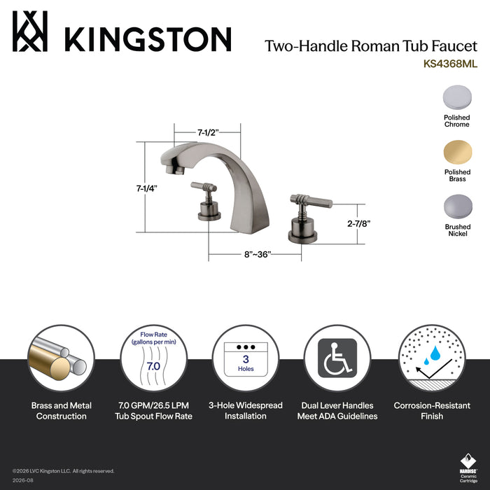 Kingston Brass KS4361ML Two-Handle Deck Mount Roman Tub Faucet, Polished Chrome