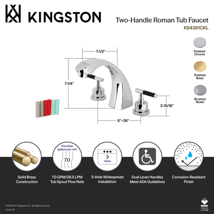 Kingston Brass KS4368CKL Kaiser Two-Handle Deck Mount Roman Tub Faucet, Brushed Nickel