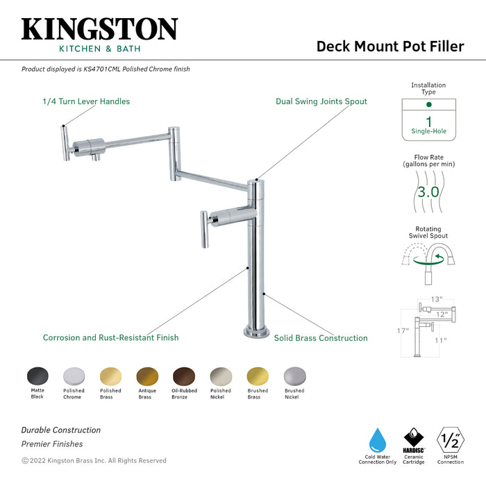 Kingston Brass KS4705CML Manhattan Deck Mount Pot Filler Faucet, Oil Rubbed Bronze