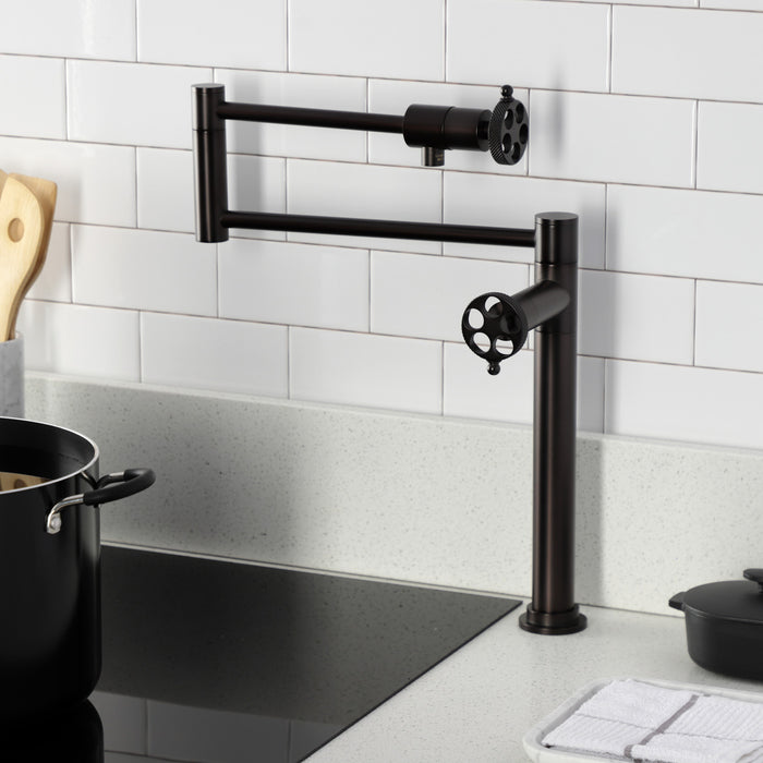 Kingston Brass KS4705RKX Webb Deck Mount Pot Filler Faucet with Knurled Handle, Oil Rubbed Bronze