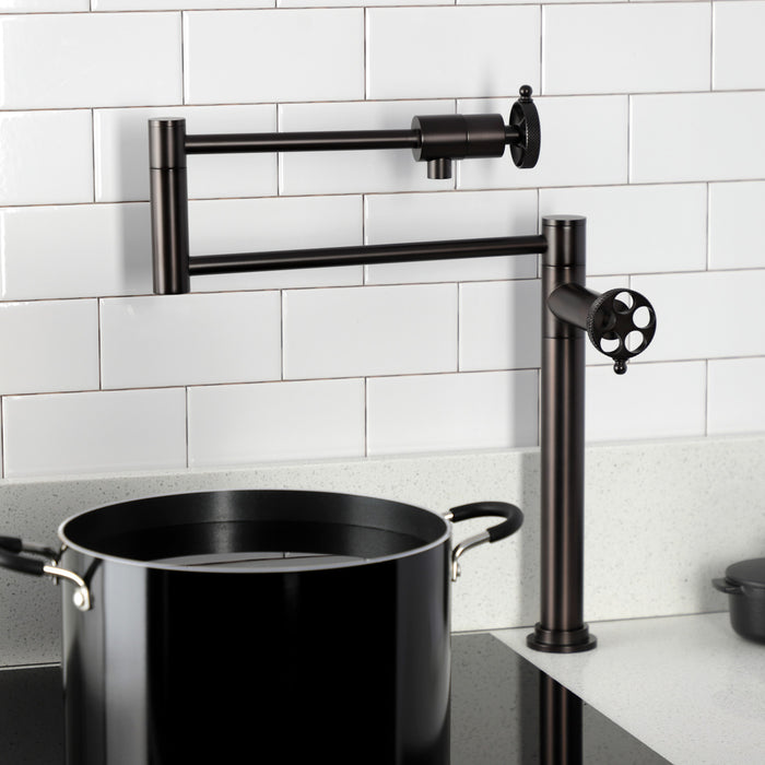 Kingston Brass KS4705RKX Webb Deck Mount Pot Filler Faucet with Knurled Handle, Oil Rubbed Bronze