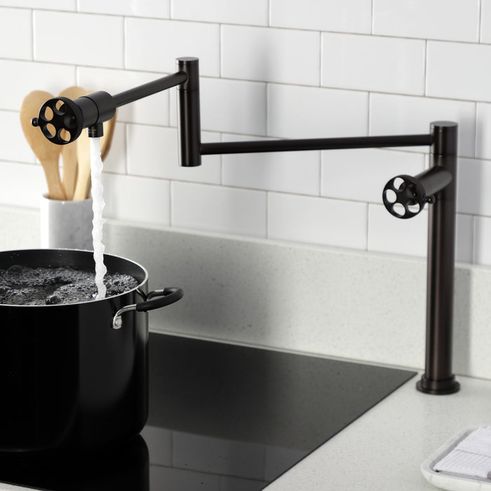 Kingston Brass KS4705RKX Webb Deck Mount Pot Filler Faucet with Knurled Handle, Oil Rubbed Bronze