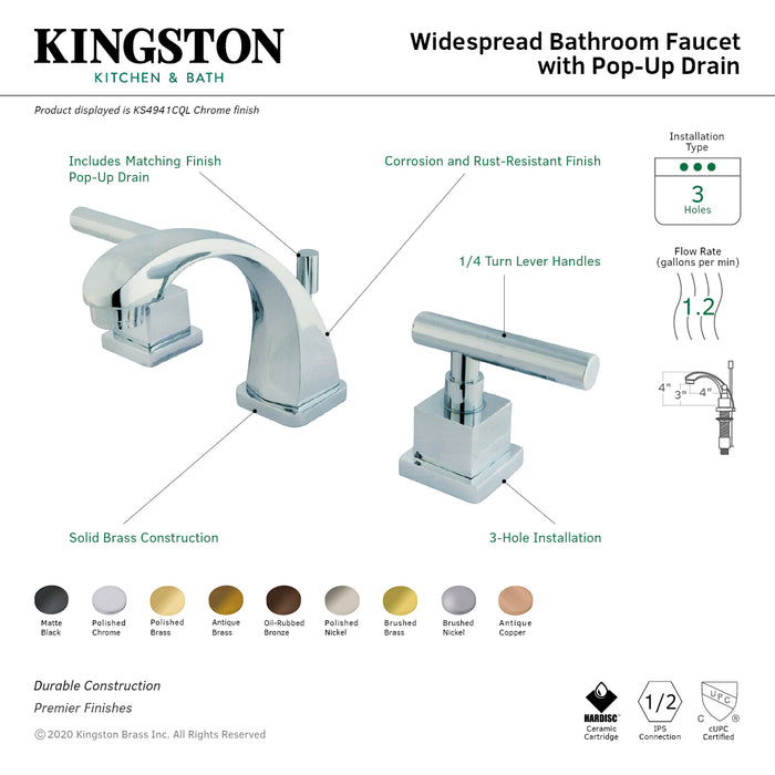 Kingston Brass KS4945CQL Claremont Widespread Bathroom Faucet with Brass Pop-Up Drain, Oil Rubbed Bronze