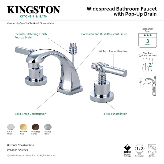 Kingston Brass KS4945ML Claremont Widespread Bathroom Faucet with Brass Pop-Up Drain, Oil Rubbed Bronze