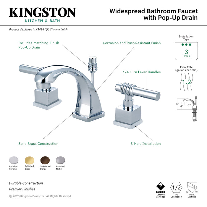 Kingston Brass KS4945QL Milano Widespread Bathroom Faucet with Brass Pop-Up Drain, Oil Rubbed Bronze