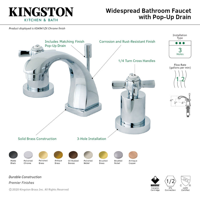 Kingston Brass KS4945ZX Millennium Widespread Bathroom Faucet with Brass Pop-Up Drain, Oil Rubbed Bronze