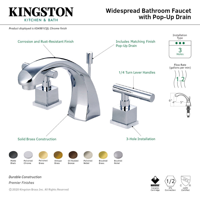 Kingston Brass KS4985CQL Claremont Widespread Bathroom Faucet with Brass Pop-Up Drain, Oil Rubbed Bronze