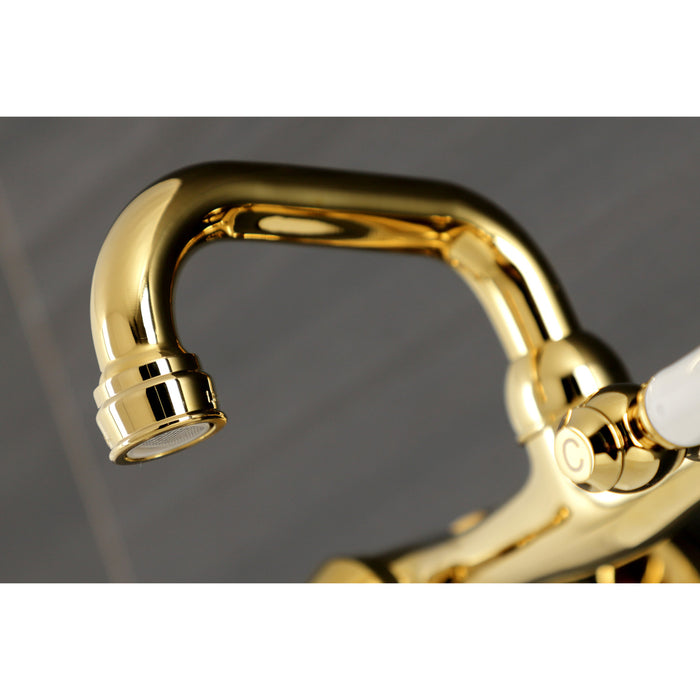 Kingston Brass KS512PB Kingston Double-Handle Wall Mount Bar Faucet, Polished Brass