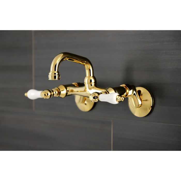 Kingston Brass KS512PB Kingston Double-Handle Wall Mount Bar Faucet, Polished Brass