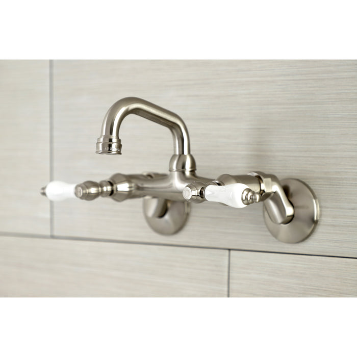 Kingston Brass KS512SN Kingston Double-Handle Wall Mount Bar Faucet, Brushed Nickel