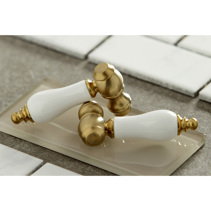 Kingston KS514SB Kingston Two-Handle Wall Mount Kitchen Faucet, Brushed Brass