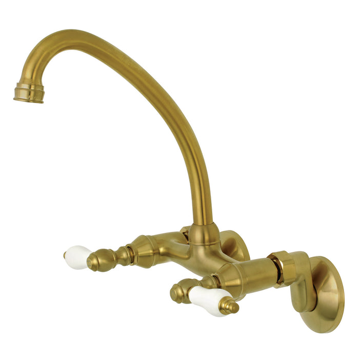 Kingston KS514SB Kingston Two-Handle Wall Mount Kitchen Faucet, Brushed Brass