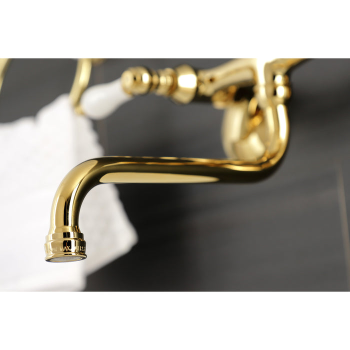 Kingston Brass KS515PB Kingston Double-Handle Wall Mount Bathroom Faucet, Polished Brass