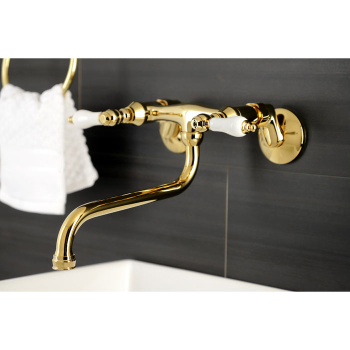 Kingston Brass KS515PB Kingston Double-Handle Wall Mount Bathroom Faucet, Polished Brass