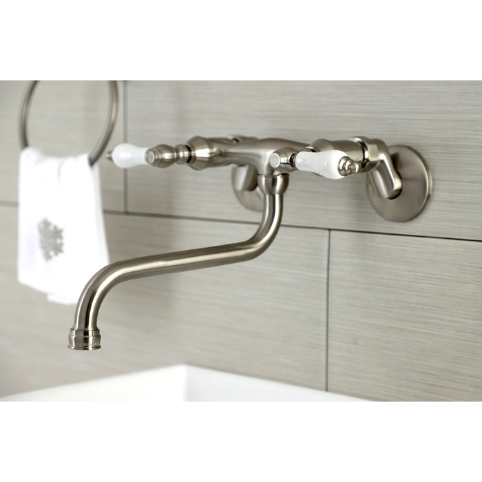 Kingston Brass KS515SN Kingston Double-Handle Wall Mount Bathroom Faucet, Brushed Nickel
