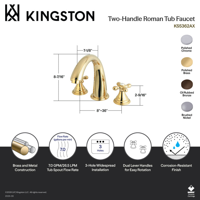 Kingston Brass KS5365AX Vintage Two-Handle Deck Mount Roman Tub Faucet, Oil Rubbed Bronze