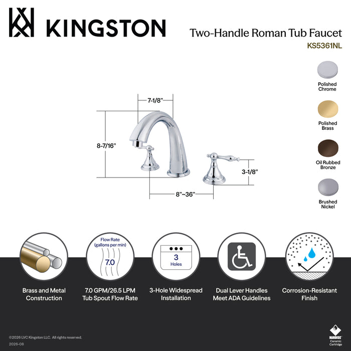 Kingston Brass KS5365NL Royale Two-Handle Deck Mount Roman Tub Faucet, Oil Rubbed Bronze
