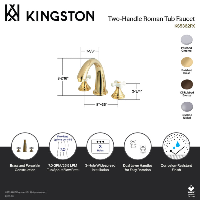 Kingston Brass KS5365PX Royale Two-Handle Deck Mount Roman Tub Faucet, Oil Rubbed Bronze