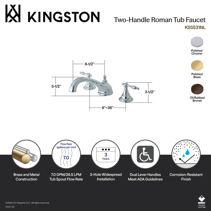 Kingston Brass KS5535NL Naples Two-Handle Deck Mount Roman Tub Faucet, Oil Rubbed Bronze