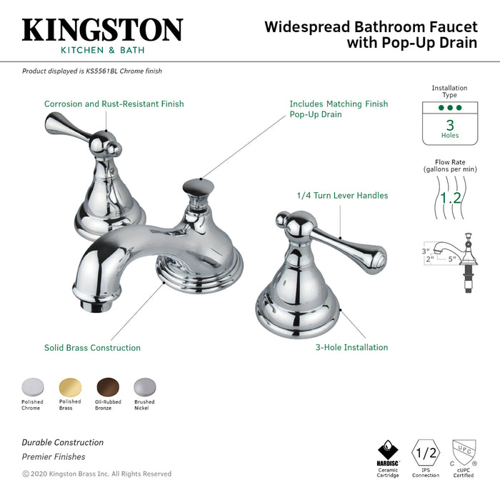 Kingston Brass KS5565BL  Widespread Bathroom Faucet with Brass Pop-Up, Oil Rubbed Bronze