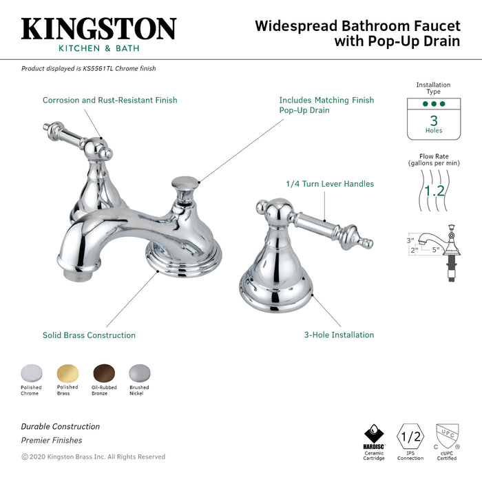 Kingston Brass KS5565TL  Widespread Bathroom Faucet with Brass Pop-Up Drain, Oil Rubbed Bronze