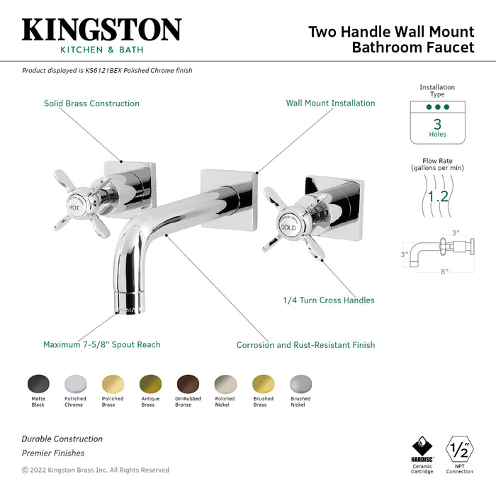 Kingston Brass KS6125BEX Essex Two-Handle Wall Mount Bathroom Faucet, Oil Rubbed Bronze