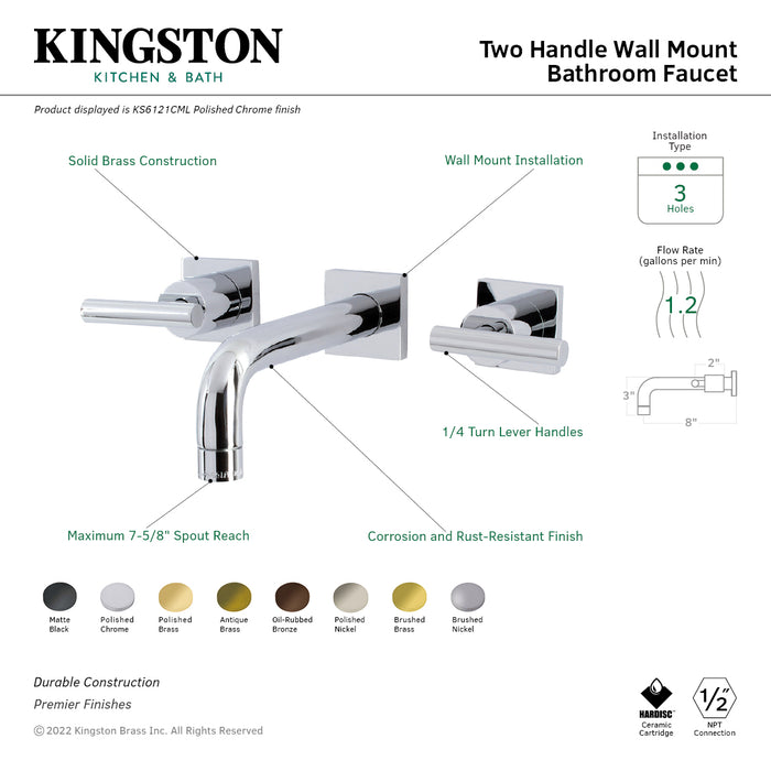 Kingston Brass KS6125CML Manhattan Double-Handle Wall Mount Bathroom Faucet, Oil Rubbed Bronze