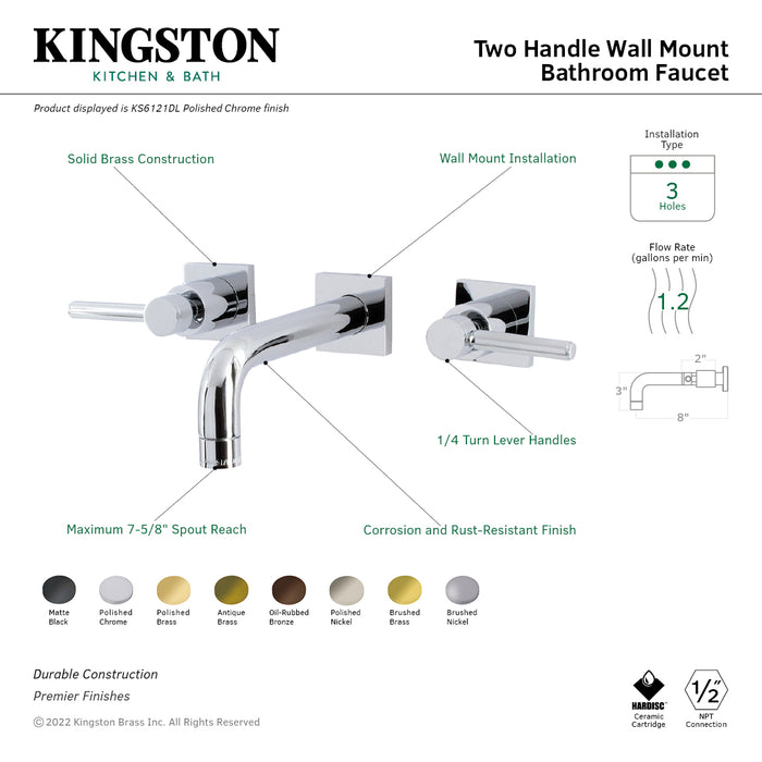 Kingston Brass KS6125DL Concord Double-Handle Wall Mount Bathroom Faucet, Oil Rubbed Bronze