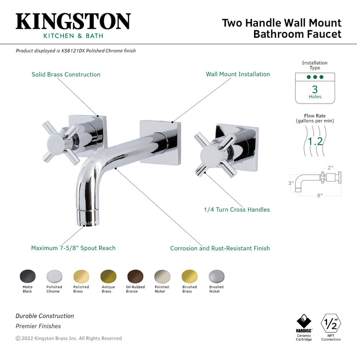 Kingston Brass KS6125DX Concord Double-Handle Wall Mount Bathroom Faucet, Oil Rubbed Bronze