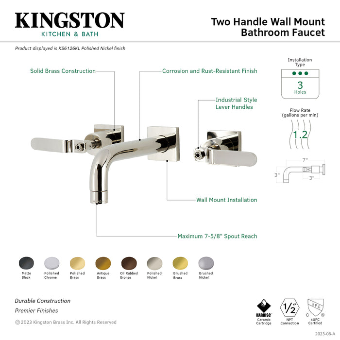 Kingston Brass KS6125KL Whitaker Two-Handle Wall Mount Bathroom Faucet, Oil Rubbed Bronze